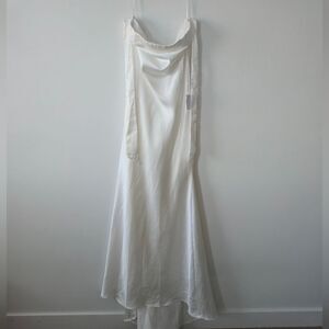 Lulu's Eternally Loved White Cutout Satin Off-the-Shoulder Maxi Dress NWT